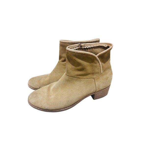 UGG Western Ankle Boots Cowgirl Tan Suede Round Toe Block Heel Casual Shoe Boho - Picture 9 of 15